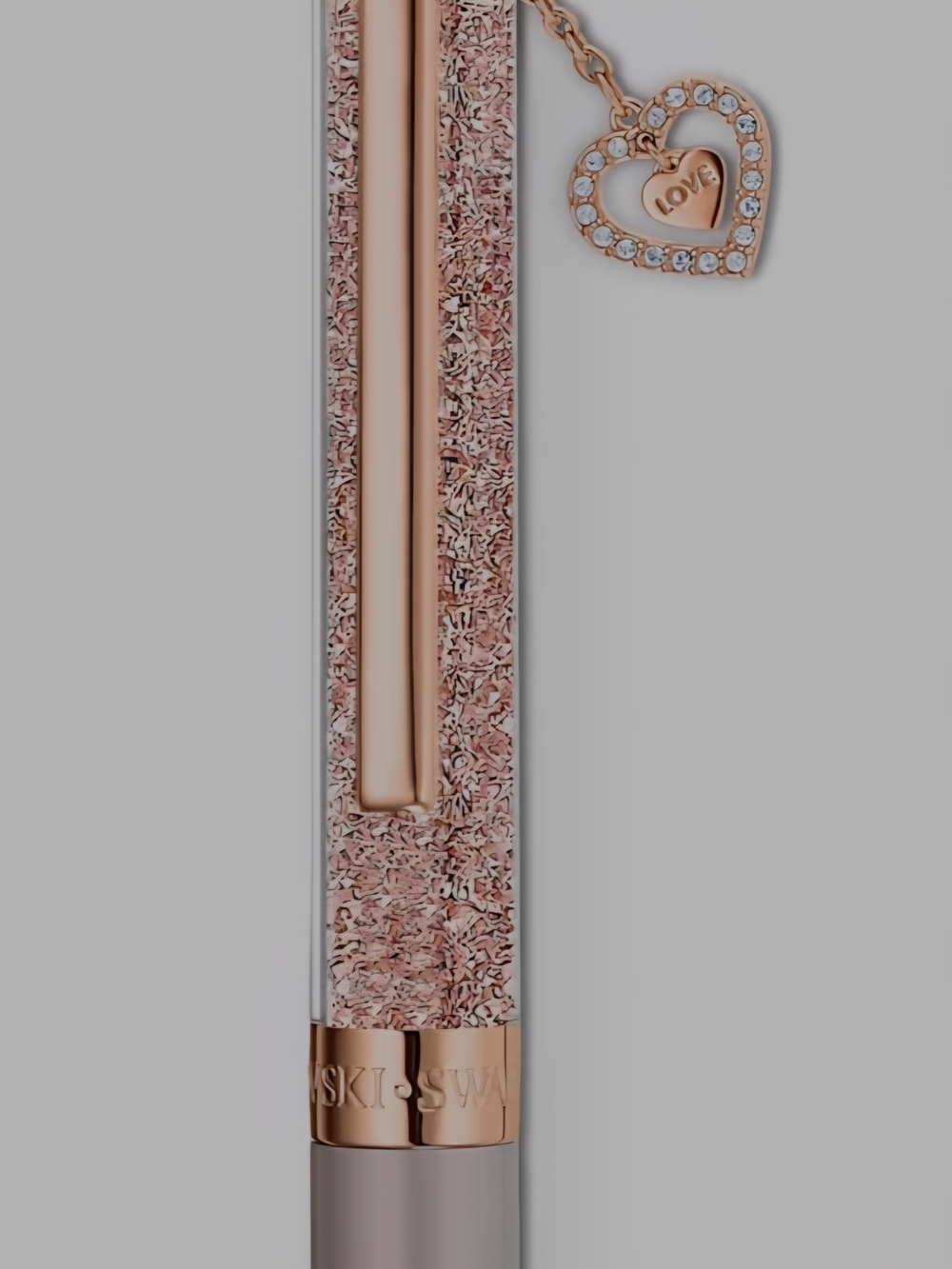 Swarovski Rose Gold Crystal Accent Pen with Heart Charm